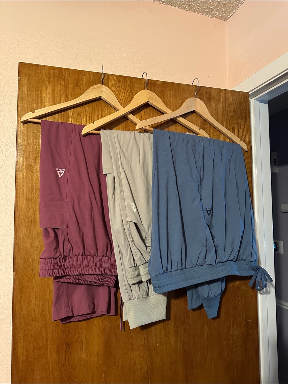 Reebok scrub pants - Plum, Taupe, Slate Blue. 2 joggers 1 straight leg